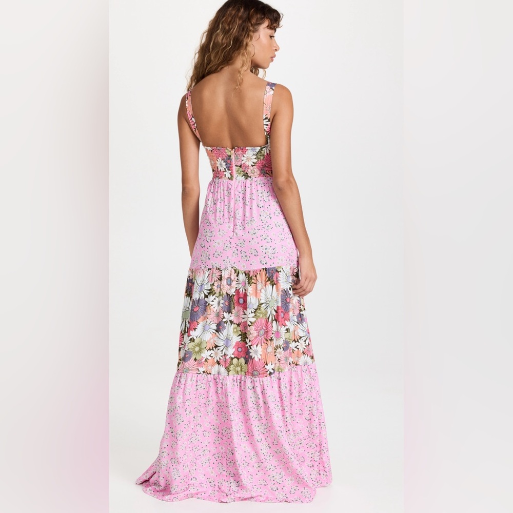Pink Floral Tiered Maxi Dress with Straps - Picture 3 of 6